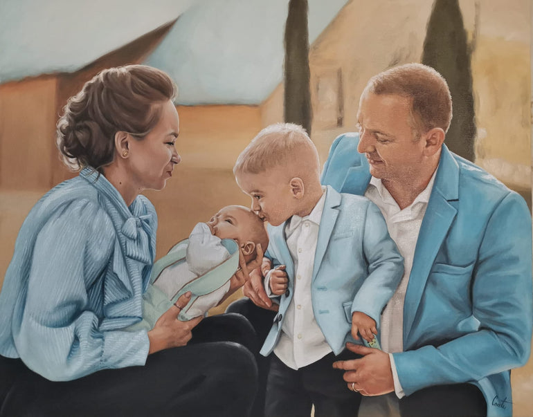 Parents with Child Portrait - Moments In Paint