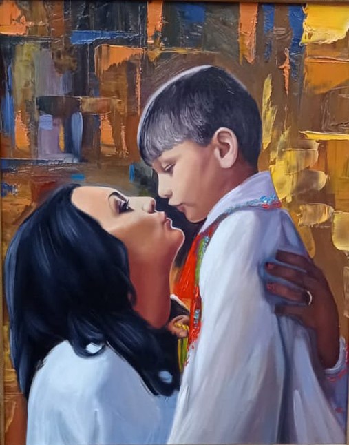 Parents with Child Portrait - Moments In Paint